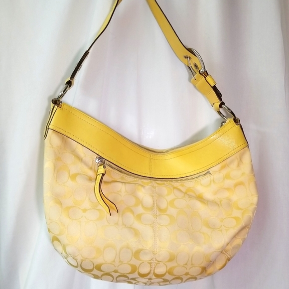 Coach Soho F13741 Pleated Yellow Signature C Jacquard/Leather Hobo Shoulder Bag - Picture 2 of 12